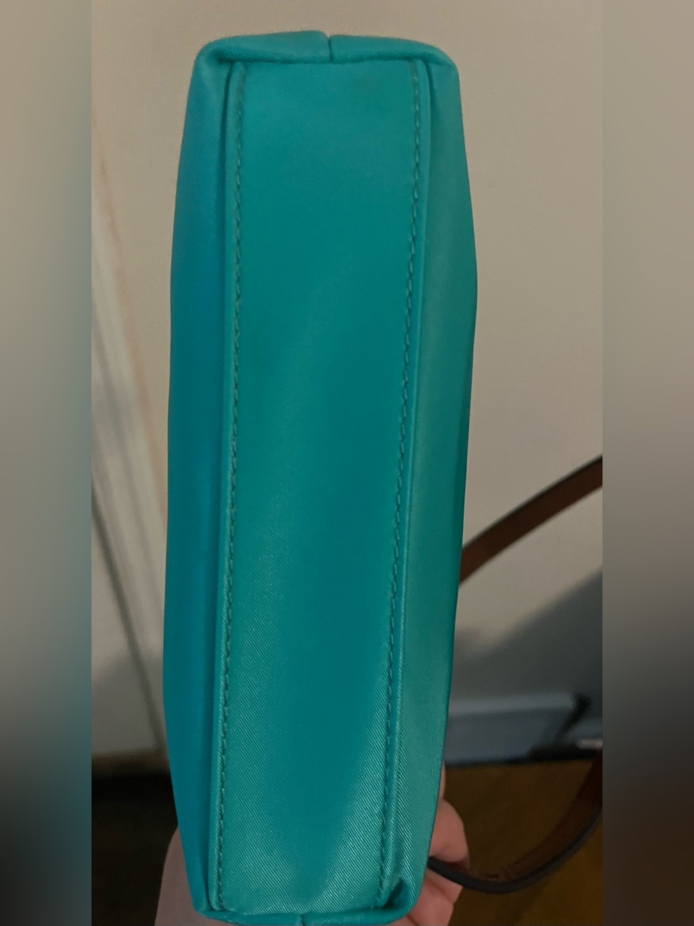 Dooney & Bourke Teal Nylon Domed Wayfarer Crossbody Bag with Brown Leather Trim - Picture 6 of 10